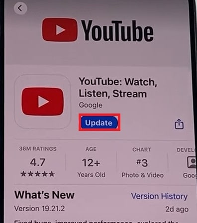 update youtube on android