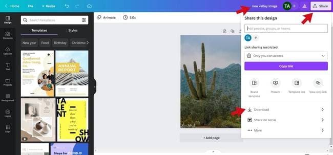 opción de guardar tu imagen de canva descargar