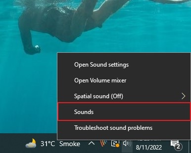 select sounds option