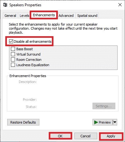 enable disable all enhancements option