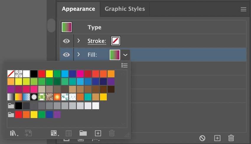 color-fill options in the appearance panel
