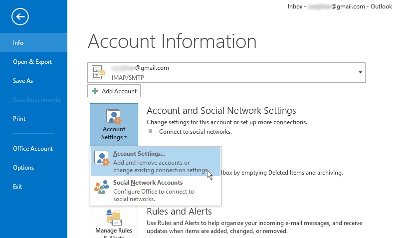 access account settings outlook