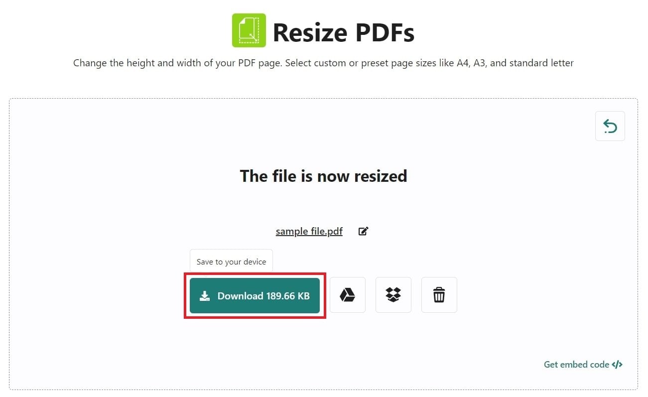resized pdf file size