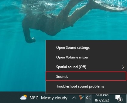 select the sounds option