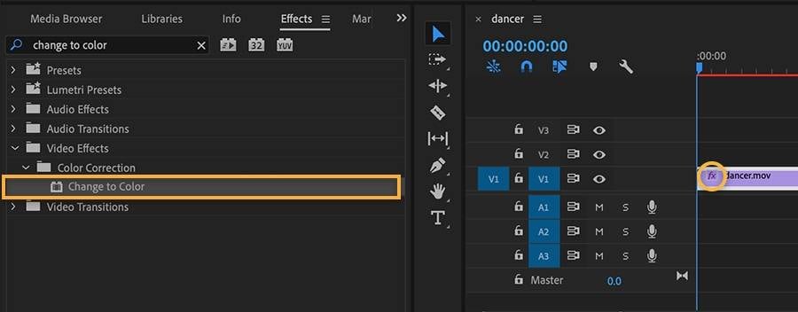 adobe premiere pro cambiar a color