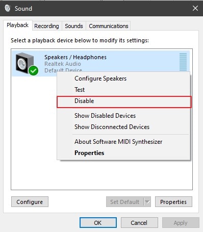 disable and enable sound device