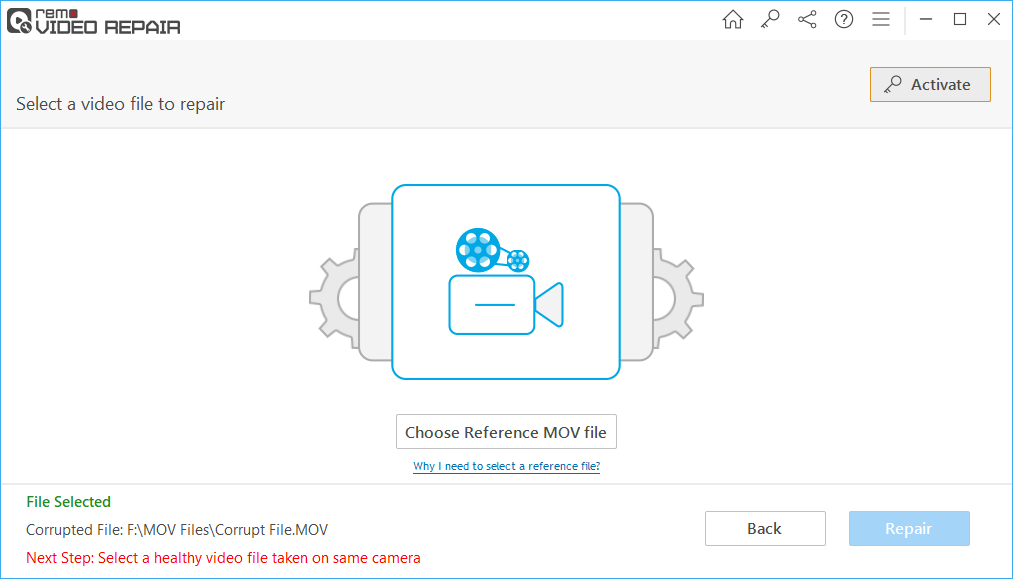 choose a reference mov file for repairing