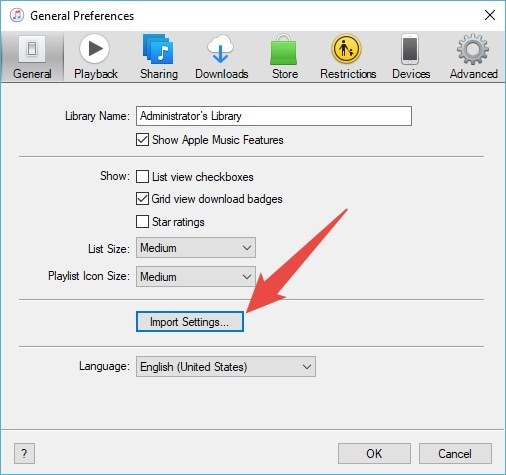 elige import settings en la pestaña general