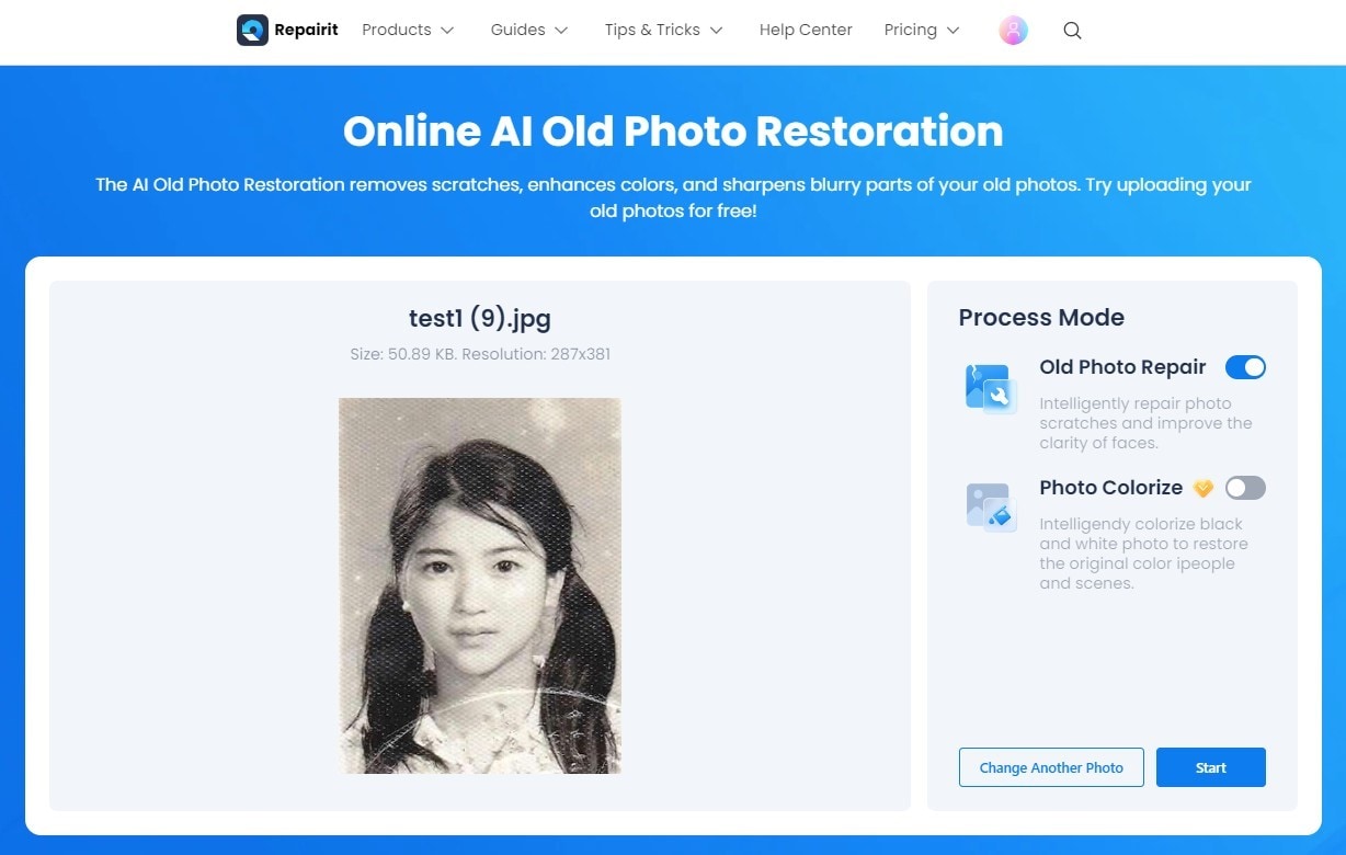 sélectionner l’option old photo repair