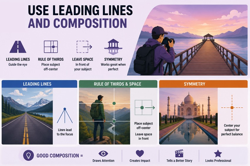 use leading lines and composition