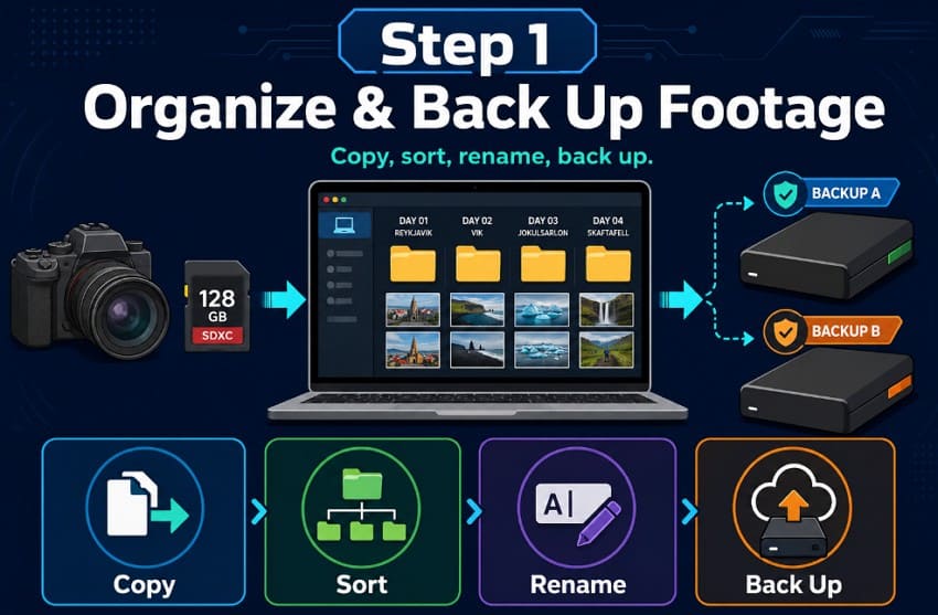 organize travel video footage