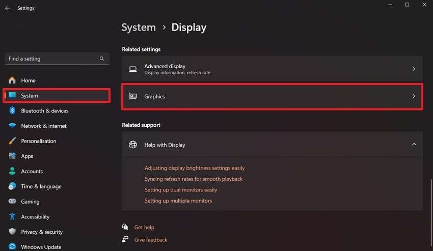 opt for graphic system settings