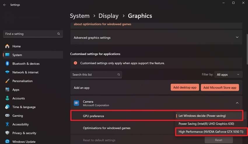 set high gpu preference
