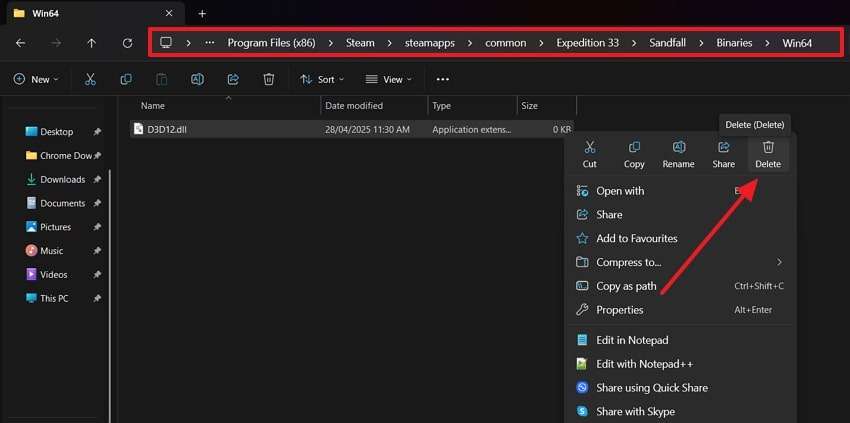follow path and delete file