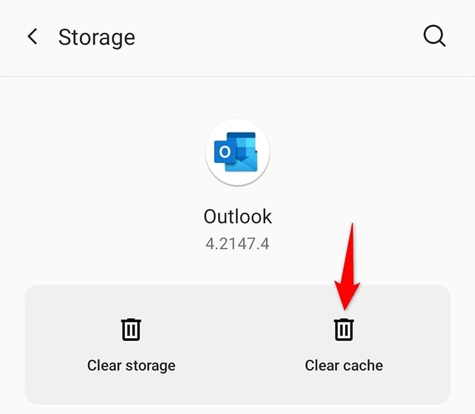 clear cache of outlook app