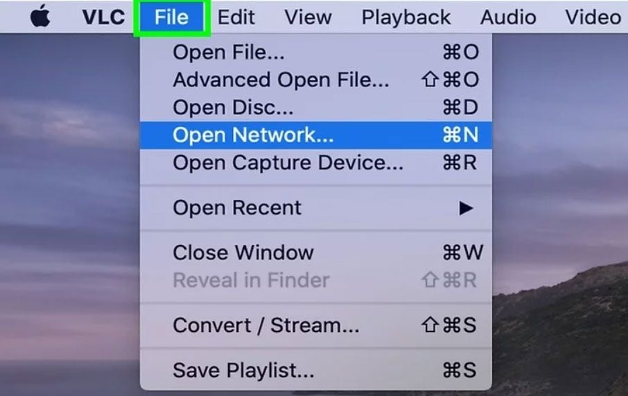 click open network in file menu