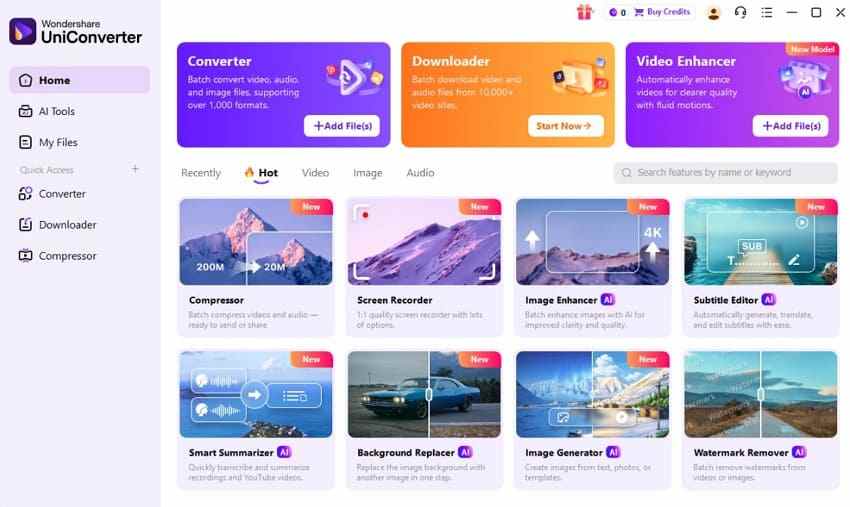 uniconverter media toolkit dashboard