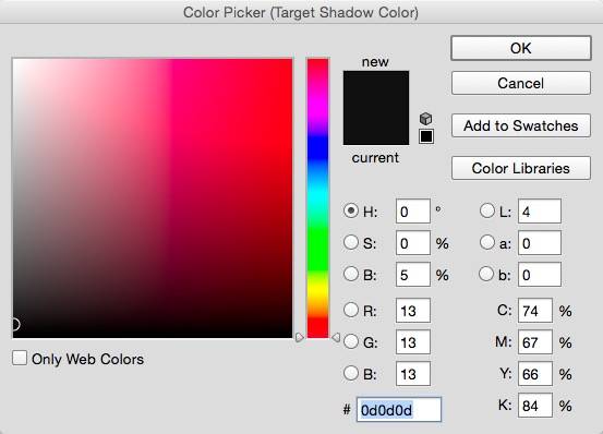 shadow color picker for color correction in photoshop