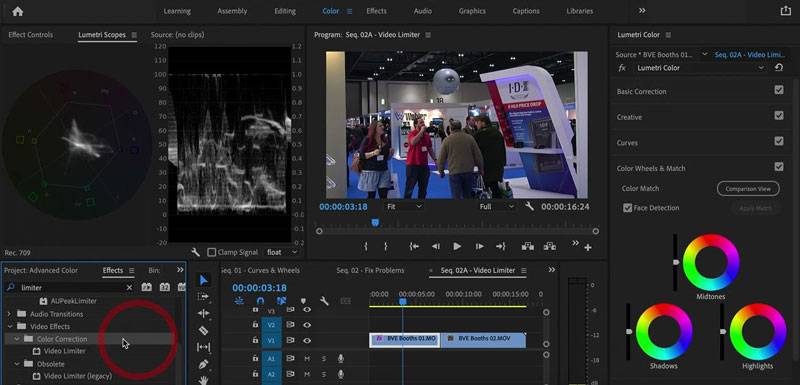 corrección de color limitador de video premiere pro