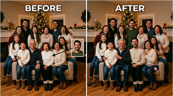 missing family member added to reunion group photo