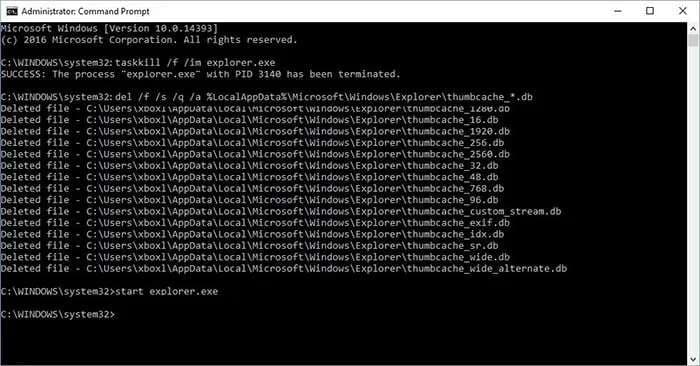 command prompt to fix photo previews