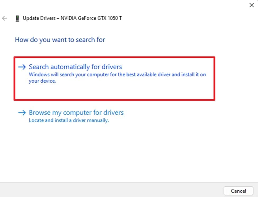 choose to search automatically for drivers