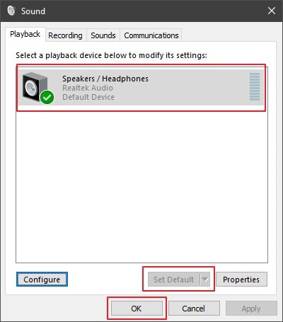 set external speakers as default