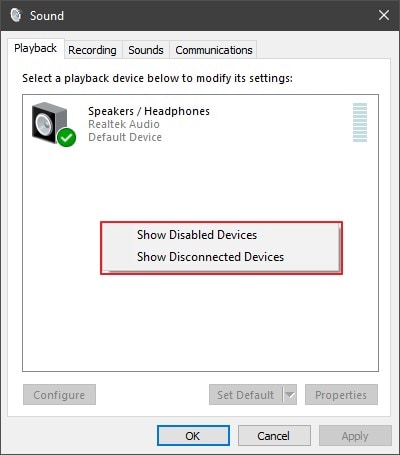 show disabled and disconnected devices