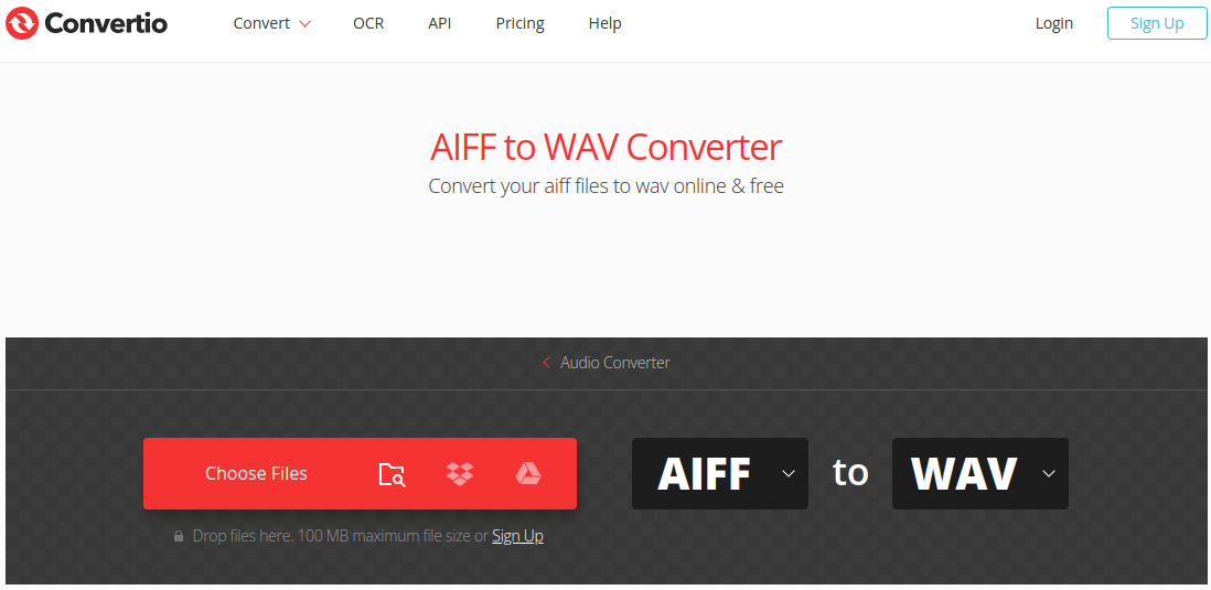 convert aiff to wav using convertio