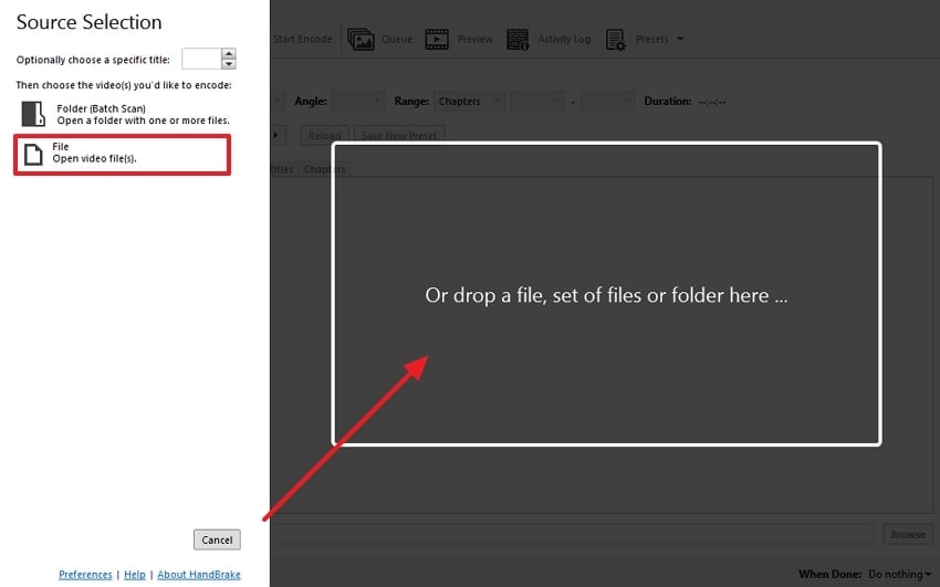 drop file on handbrake