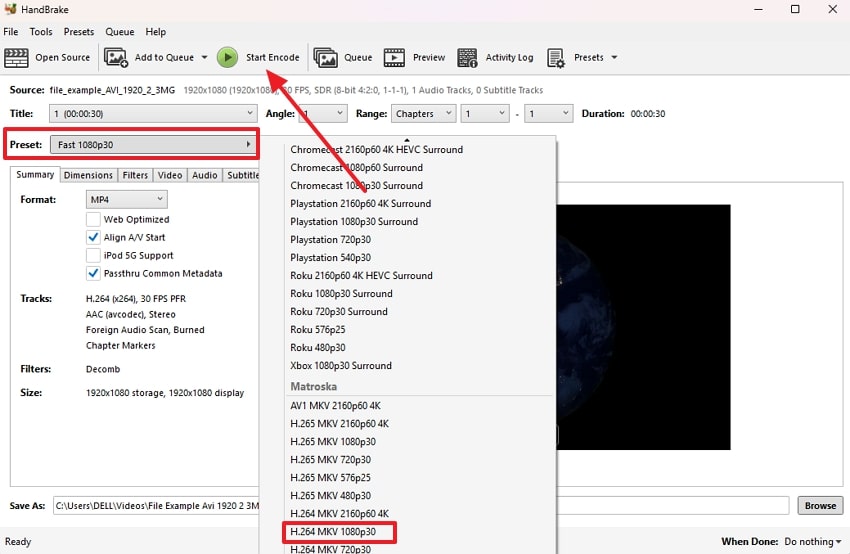 pick encoder and start encode