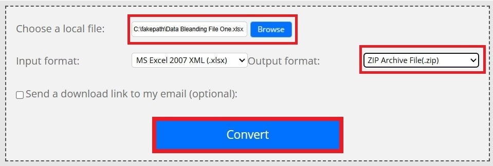 convert excel to zip
