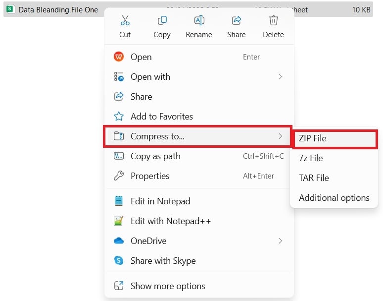 compress excel to zip windows
