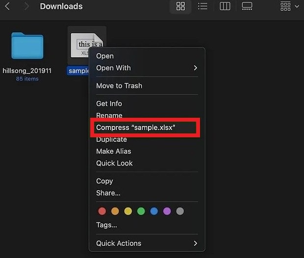 compress excel to zip