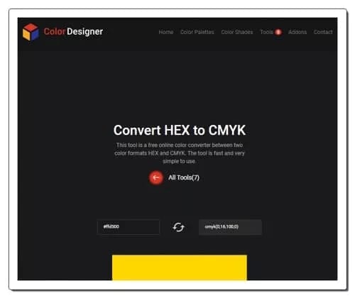 colordesigner online hex to cmyk converter