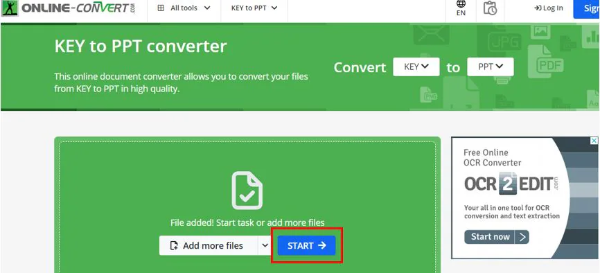 online convert click start