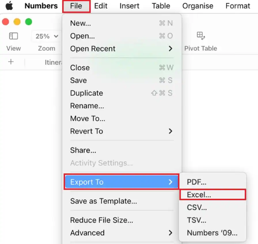 convert xls to xlsx using numbers app on mac