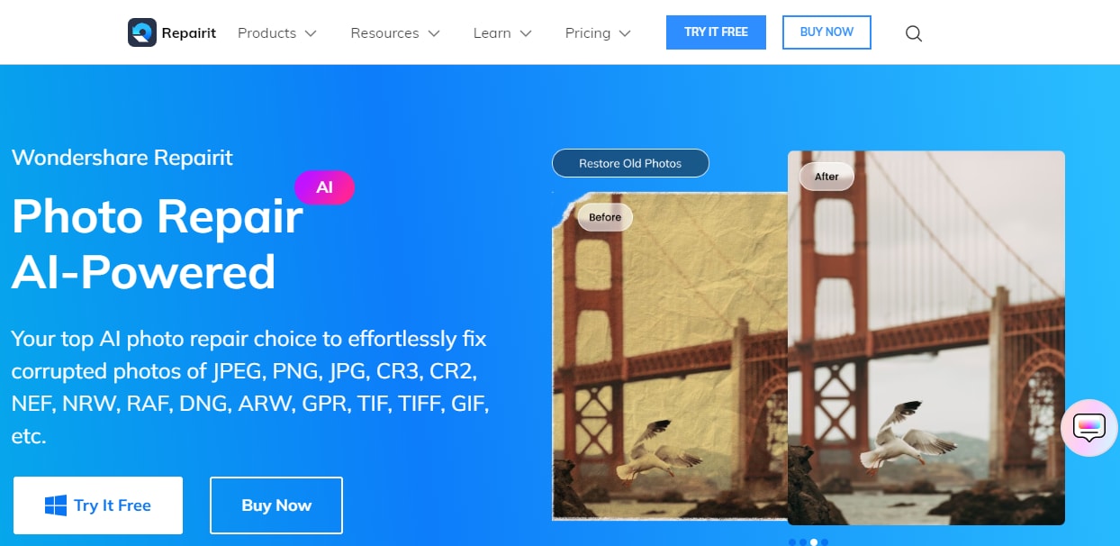 wondershare repairit photo repair homepage 