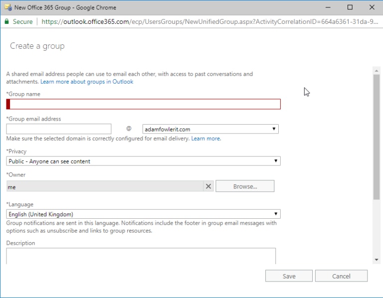create new office 365 group