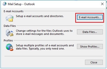 access email accounts option