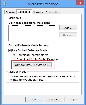 access outlook data file settings option