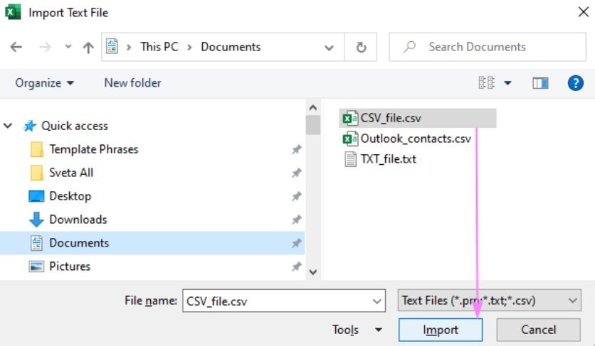 import csv file in excel