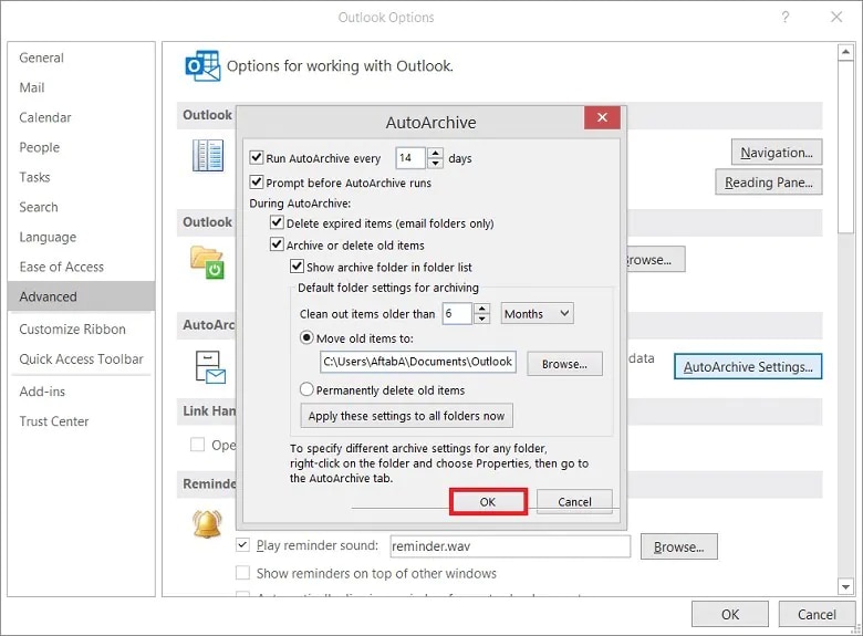 customize and finalize the outlook settings