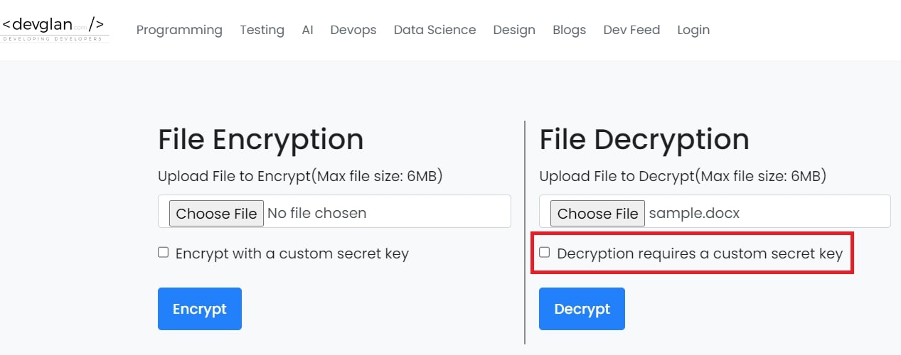 decryption requires a custom secret key