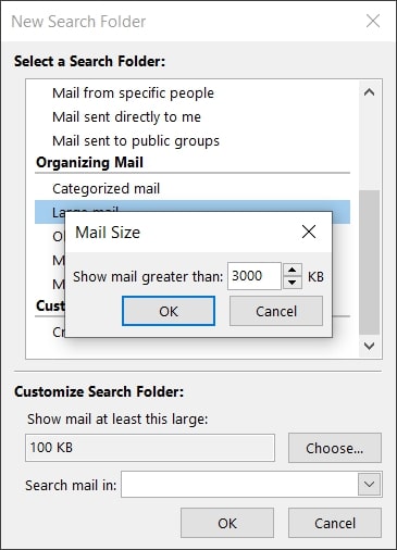 confirm the mail size