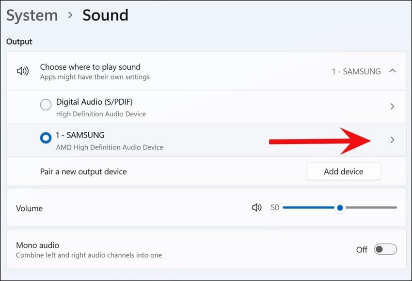 elegir el dispositivo de salida de audio