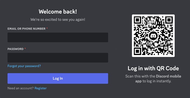 log in to discord