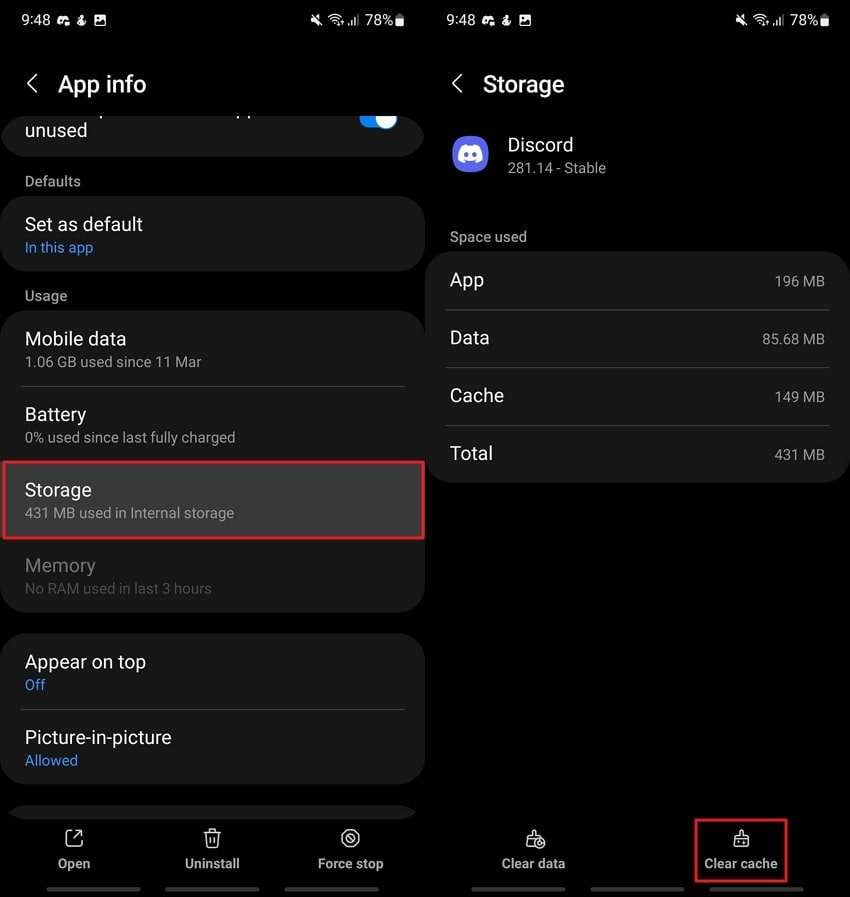 continue to clear cache discord