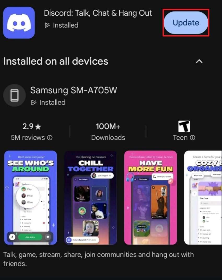 update discord on android