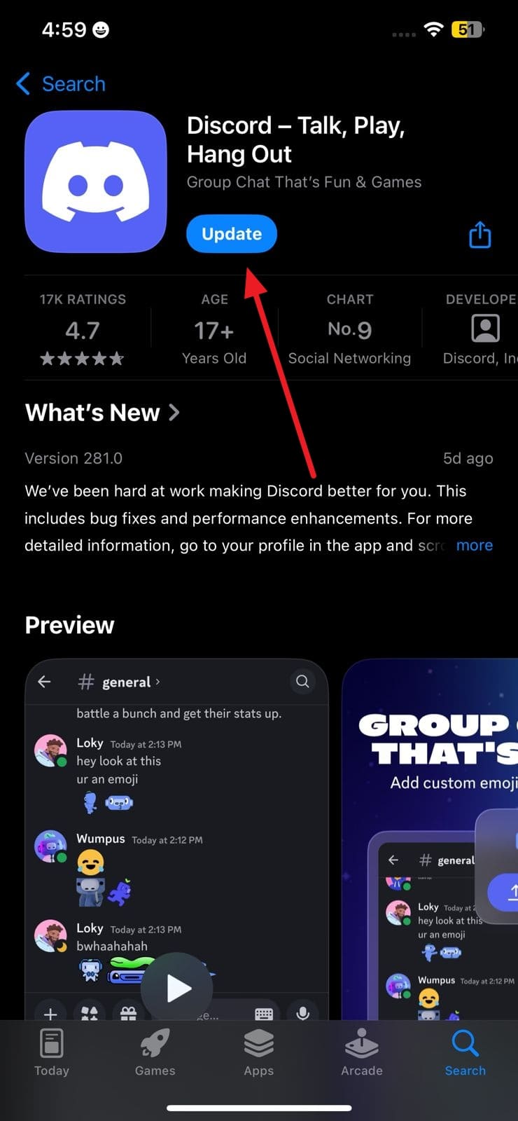 tap update discord app store